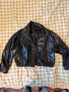 ZARA Black Faux Leather Bomber Jacket